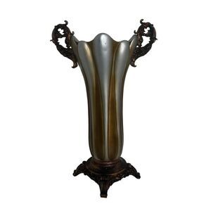 Vtg European Style Vase Gold Silver Heavy Resin Footed Tulip-Shaped With Handle